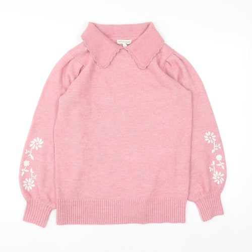 Monsoon Women's Pink Collared Floral Knit Jumper Size S