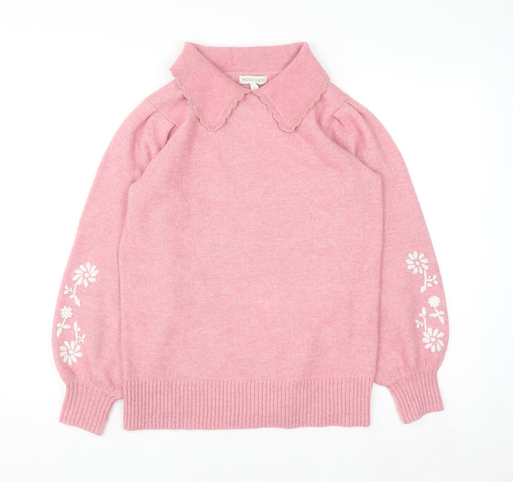 Monsoon Women's Pink Collared Floral Knit Jumper Size S