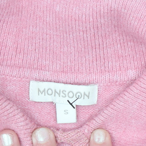 Monsoon Women's Pink Collared Floral Knit Jumper Size S