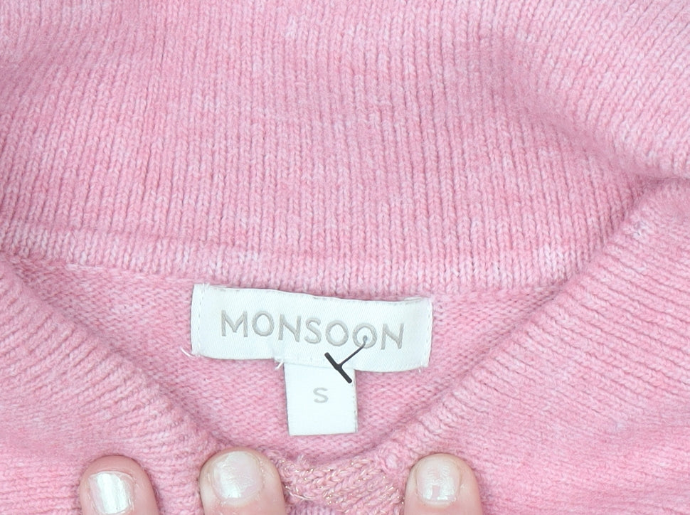 Monsoon Women's Pink Collared Floral Knit Jumper Size S
