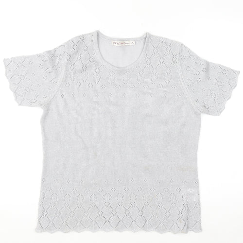 EWM Pure Classics Women Silver Knit Short Sleeve Top Size 14
