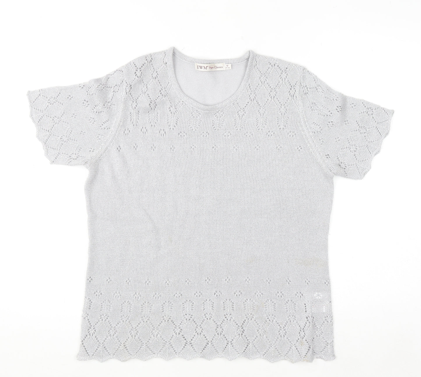 EWM Pure Classics Women Silver Knit Short Sleeve Top Size 14