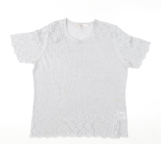 EWM Pure Classics Women Silver Knit Short Sleeve Top Size 14