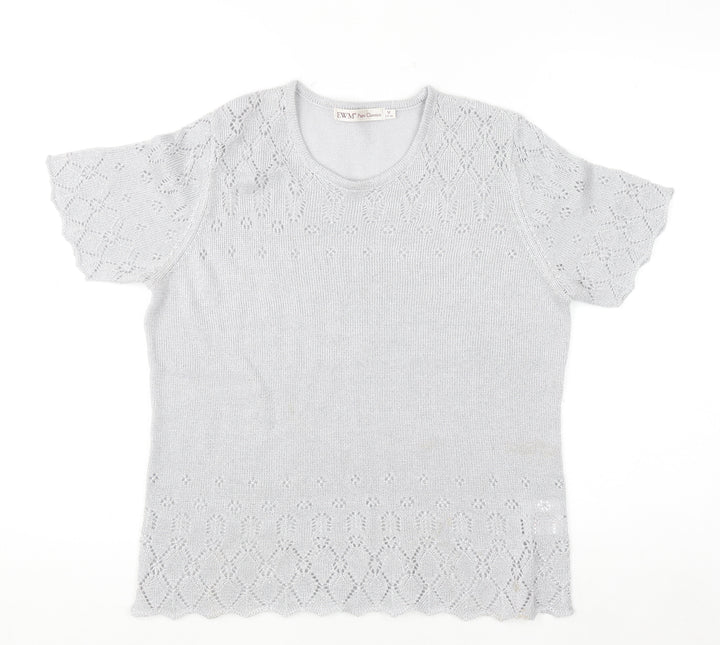 EWM Pure Classics Women Silver Knit Short Sleeve Top Size 14