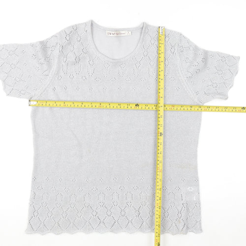 EWM Pure Classics Women Silver Knit Short Sleeve Top Size 14