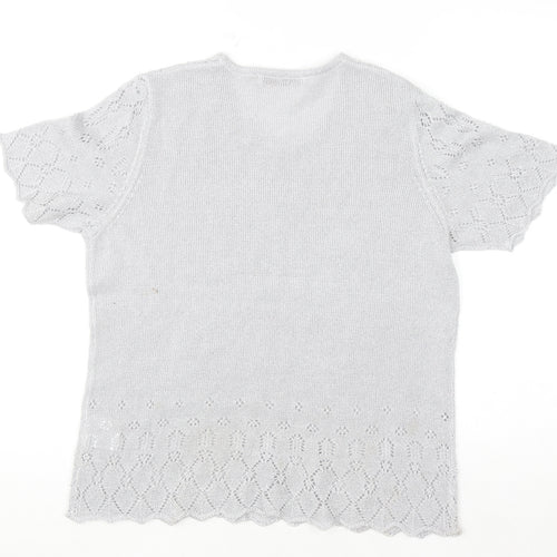 EWM Pure Classics Women Silver Knit Short Sleeve Top Size 14