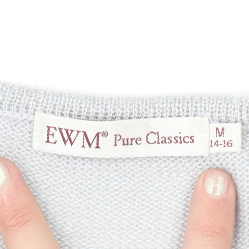 EWM Pure Classics Women Silver Knit Short Sleeve Top Size 14