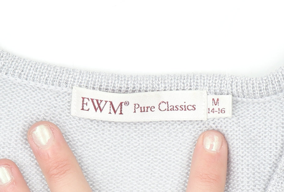 EWM Pure Classics Women Silver Knit Short Sleeve Top Size 14