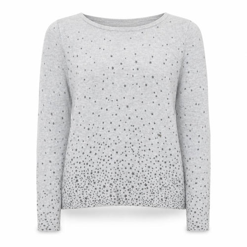 Monsoon Women Grey Star Knit Long Sleeve Crew Neck Blouse Size 12