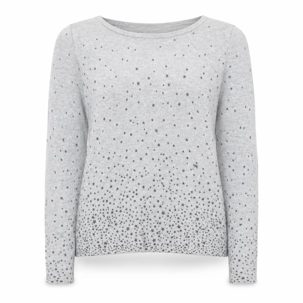 Monsoon Women Grey Star Knit Long Sleeve Crew Neck Blouse Size 12
