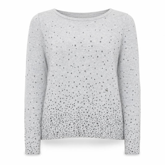 Front view of Monsoon Women Grey Star Knit Long Sleeve Crew Neck Blouse, size 12