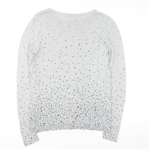 Monsoon Women Grey Star Knit Long Sleeve Crew Neck Blouse Size 12