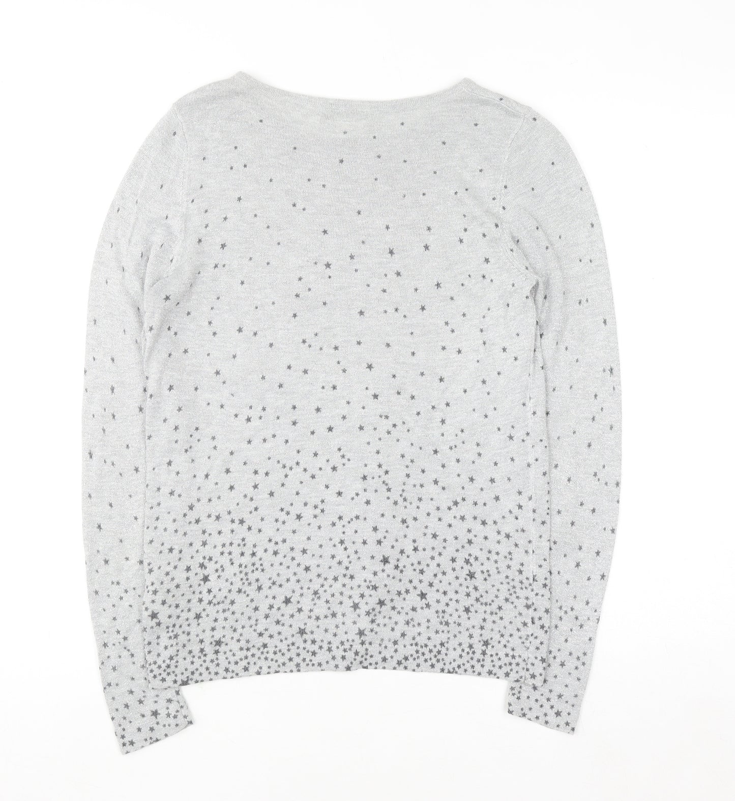 Monsoon Women Grey Star Knit Long Sleeve Crew Neck Blouse Size 12