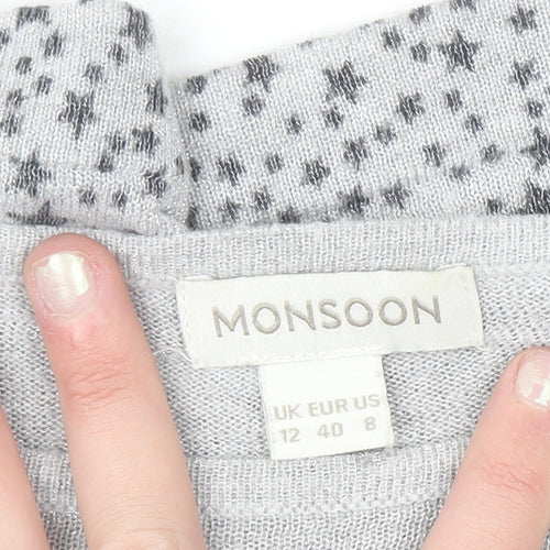 Monsoon Women Grey Star Knit Long Sleeve Crew Neck Blouse Size 12