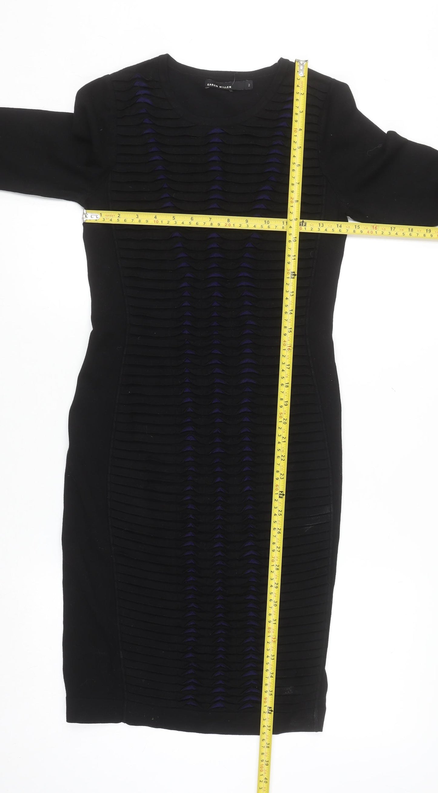 Karen Millen Women’s Black Bodycon Knit Dress Size 6 3/4 Sleeve