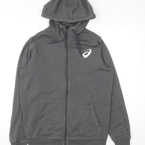 Asics Mens Grey Full Zip Hoodie Size M Sports Fleece Sweatshirt