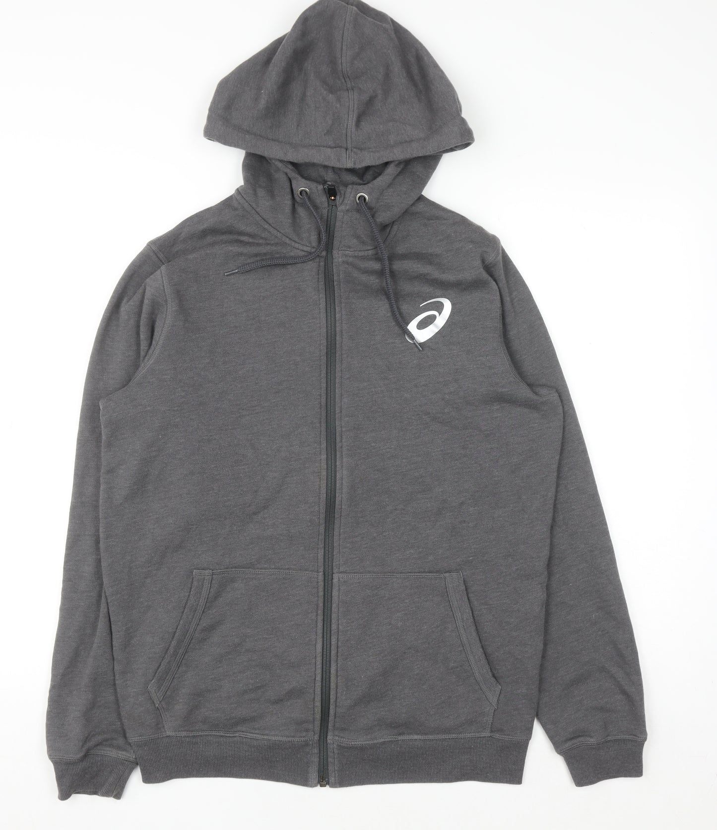 Asics Mens Grey Full Zip Hoodie Size M Sports Fleece Sweatshirt