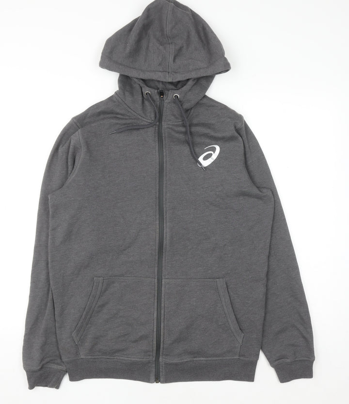Asics Mens Grey Full Zip Hoodie Size M Sports Fleece Sweatshirt