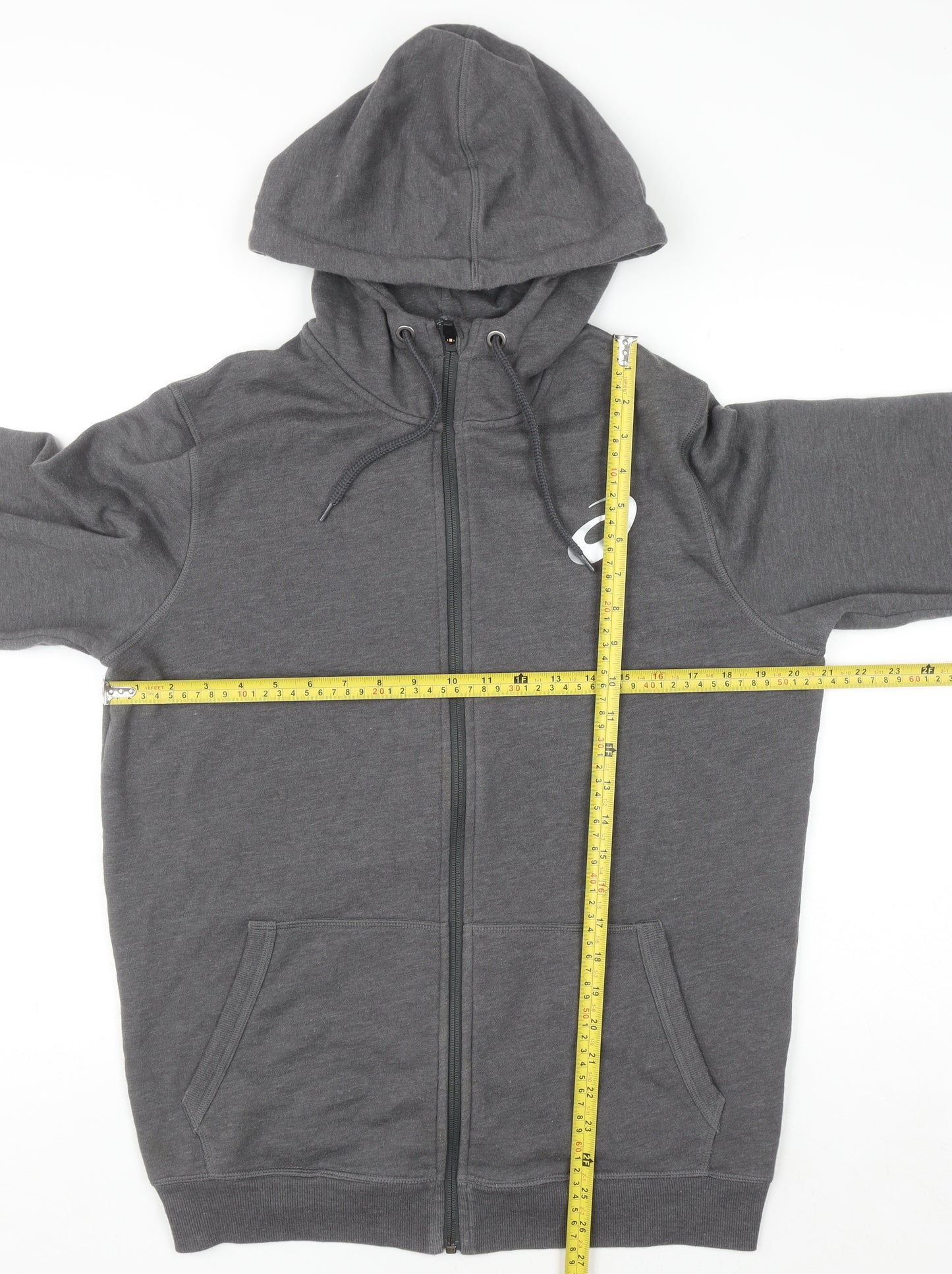 Asics Mens Grey Full Zip Hoodie Size M Sports Fleece Sweatshirt