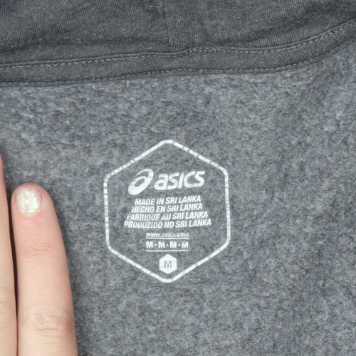 Asics Mens Grey Full Zip Hoodie Size M Sports Fleece Sweatshirt