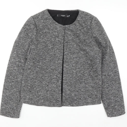 Mango Women Grey Regular Fit Tweed Blazer Jacket Size 8