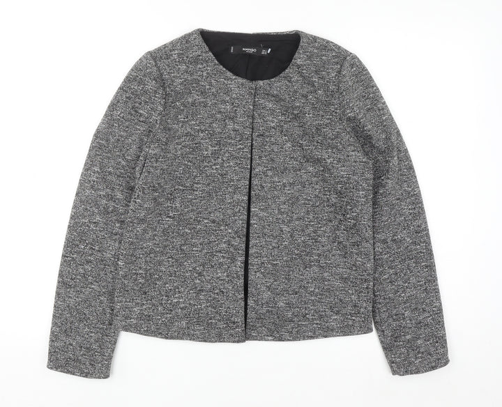 Mango Women Grey Regular Fit Tweed Blazer Jacket Size 8