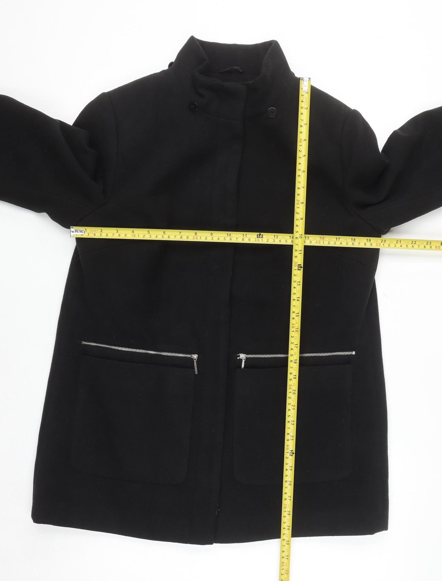 Debenhams Women’s Black Wool Blend Mid-Length Overcoat Size 14
