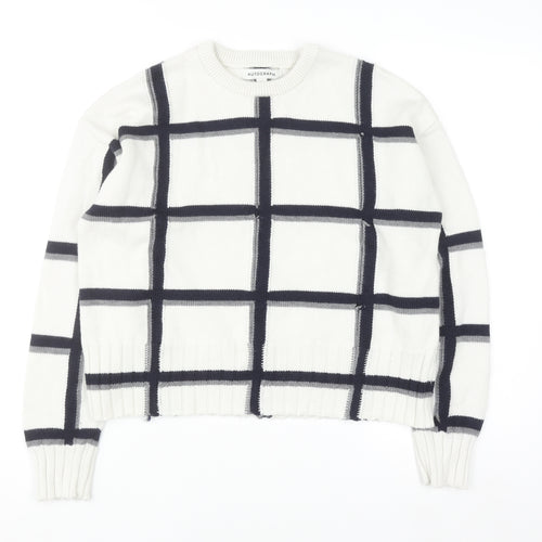 Marks and Spencer Women White Check Knit Pullover Jumper M