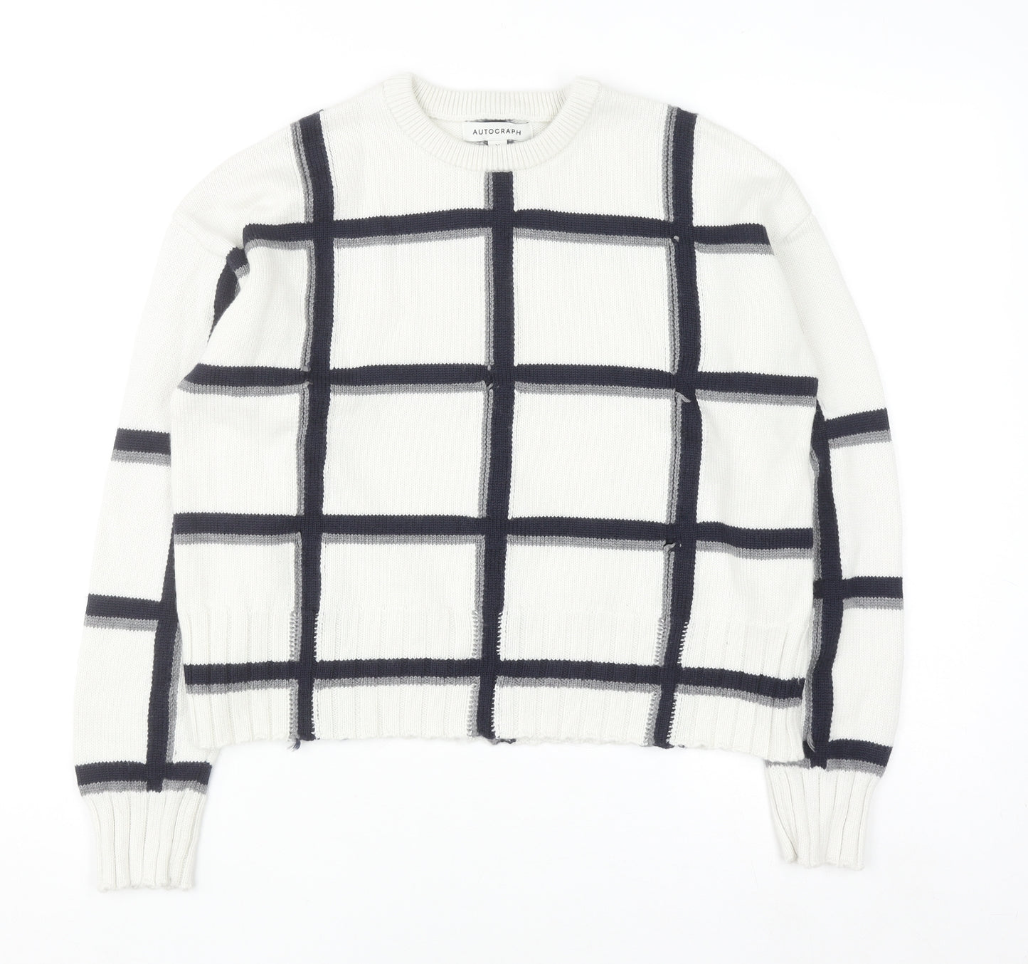 Marks and Spencer Women White Check Knit Pullover Jumper M