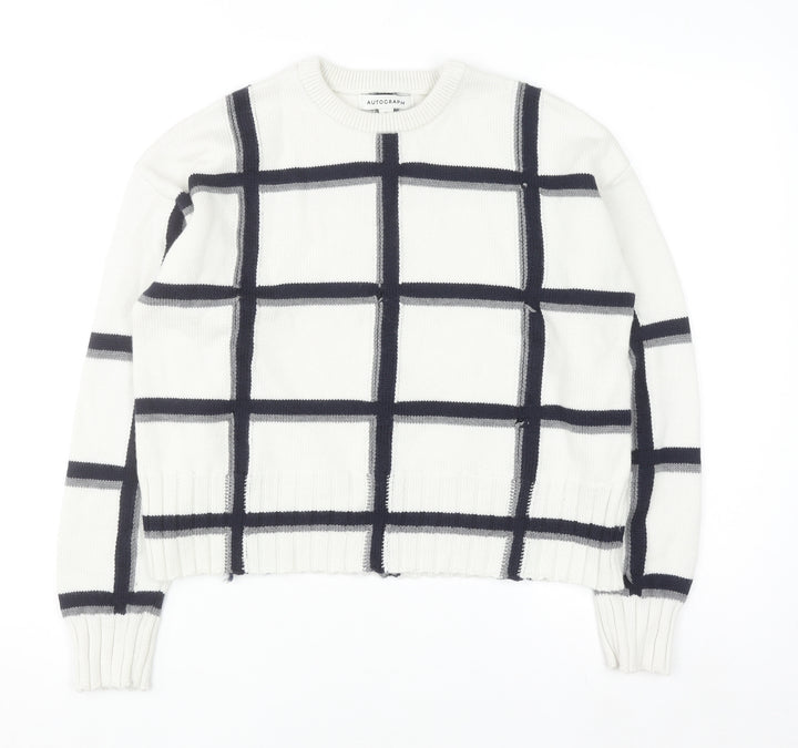 Marks and Spencer Women White Check Knit Pullover Jumper M