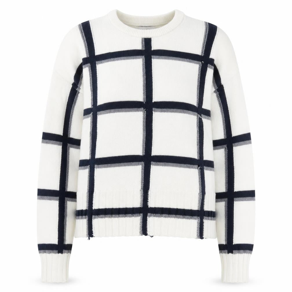 Front view of Marks & Spencer Women White Check Knit jumper M