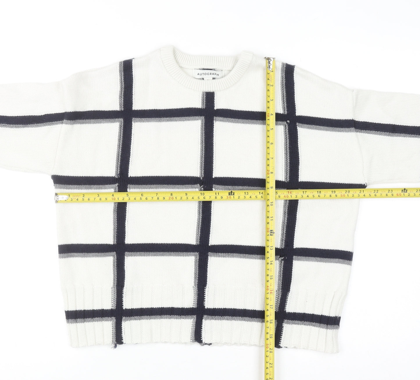 Marks and Spencer Women White Check Knit Pullover Jumper M