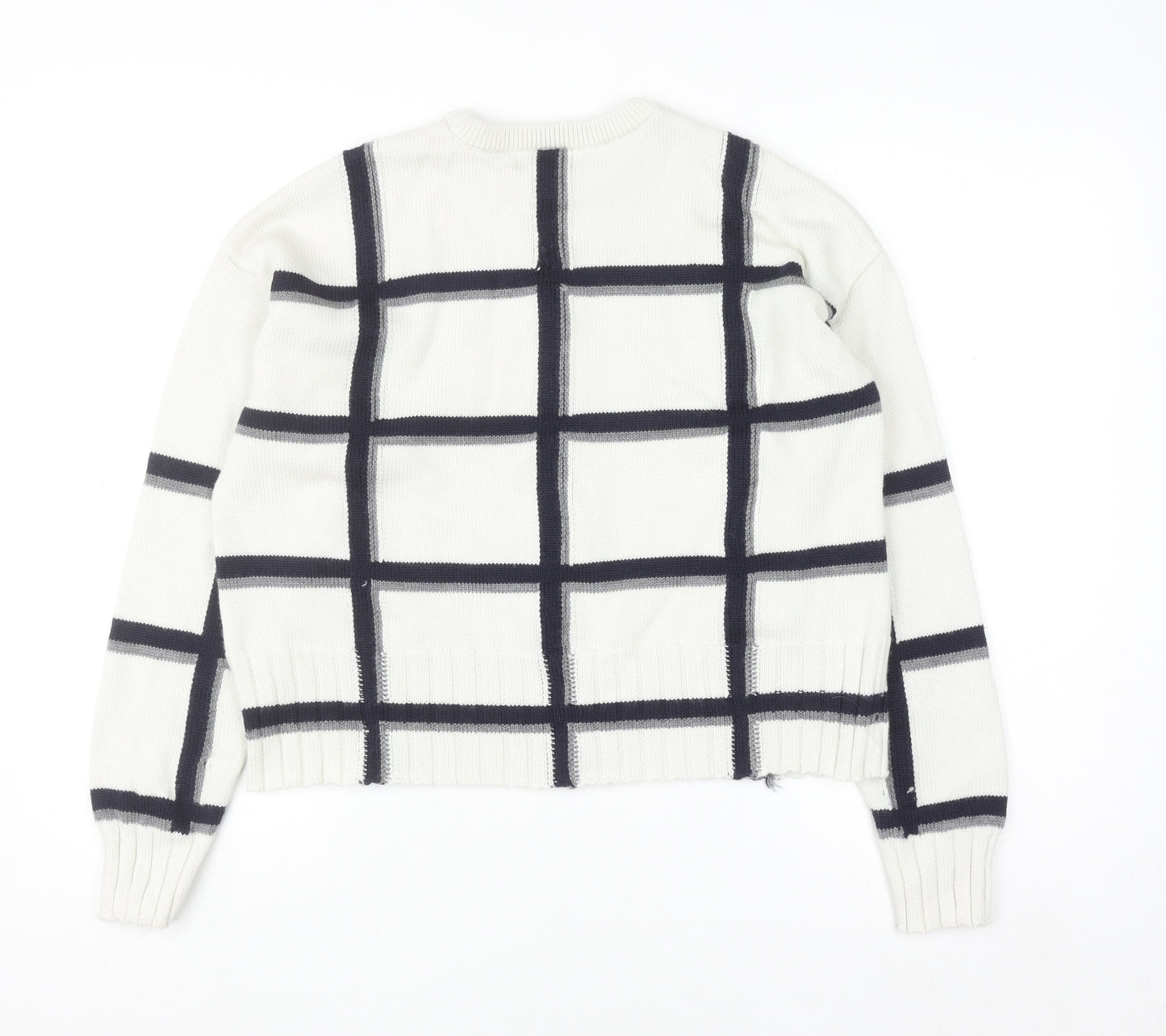 Marks and Spencer Women White Check Knit Pullover Jumper M