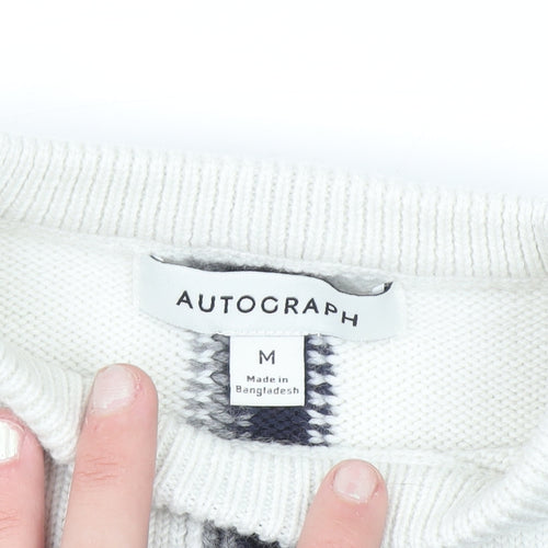 Marks and Spencer Women White Check Knit Pullover Jumper M