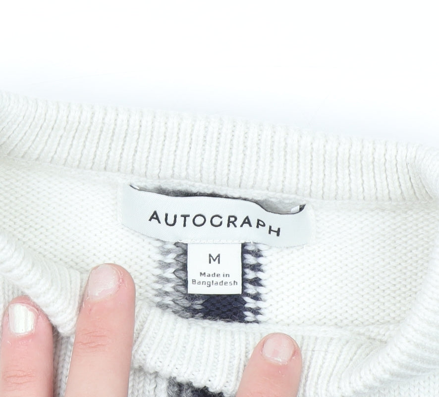 Marks and Spencer Women White Check Knit Pullover Jumper M