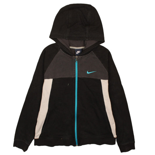 Nike Boys Black Full Zip Hoodie XL 13-15 Years Colourblock Cotton Blend