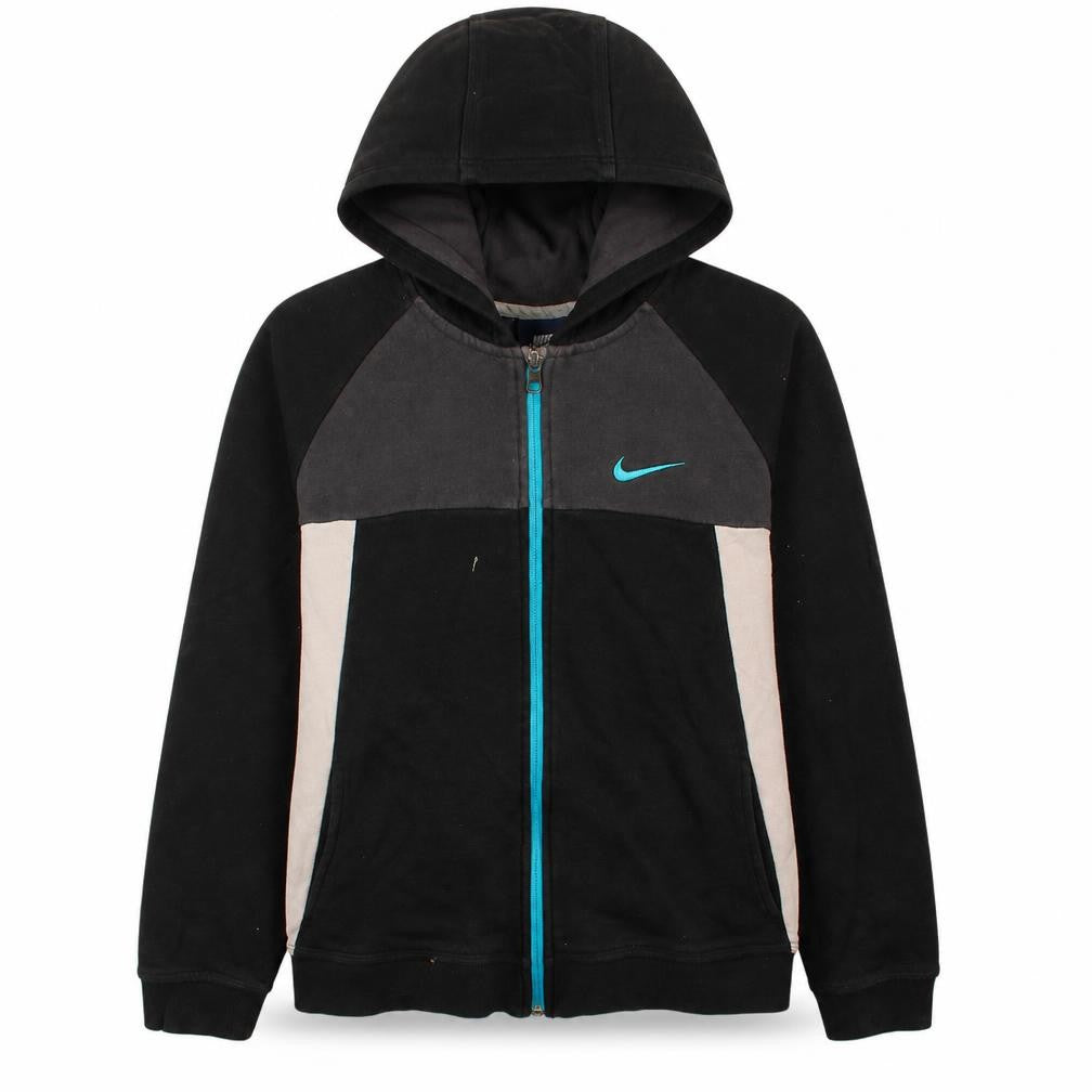 Nike Boys Black Full Zip Hoodie XL 13-15 Years Colourblock Cotton Blend