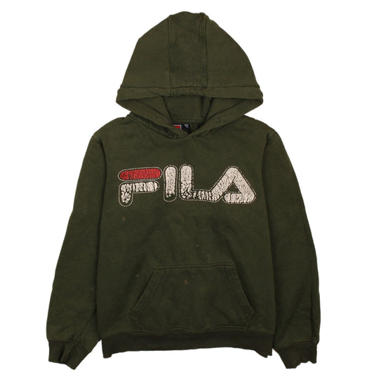 Fila Boys Green Pullover Hoodie Size 164cm Logo Print Casual Sweatshirt