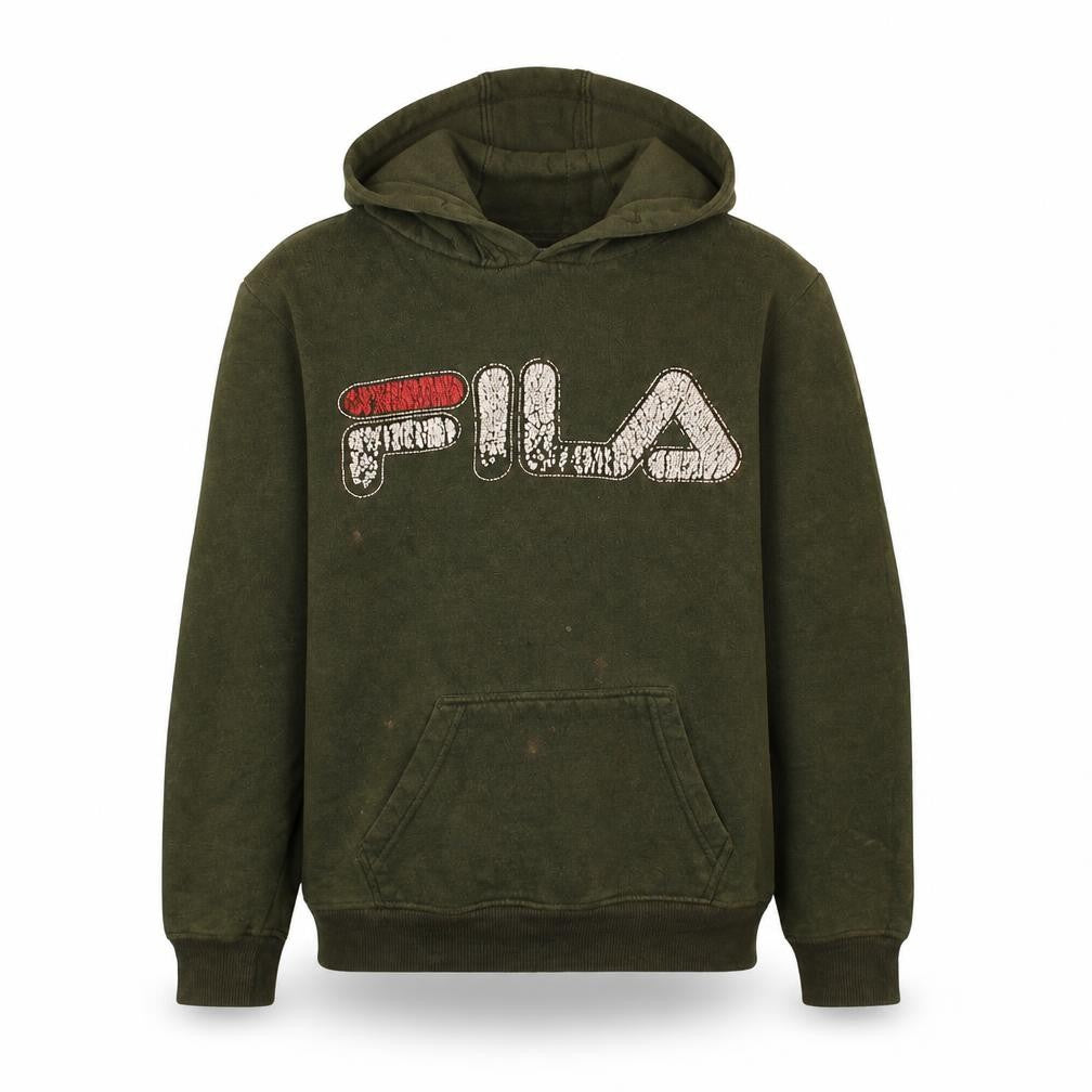 Fila Boys Green Pullover Hoodie Size 164cm Logo Print Casual Sweatshirt