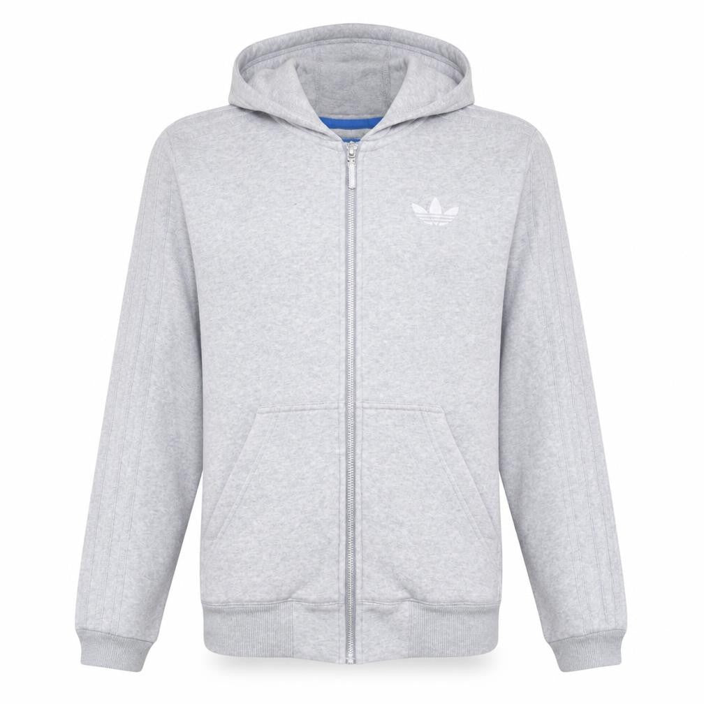 Front view of Adidas men’s grey xs full zip hoodie sweatshirt
