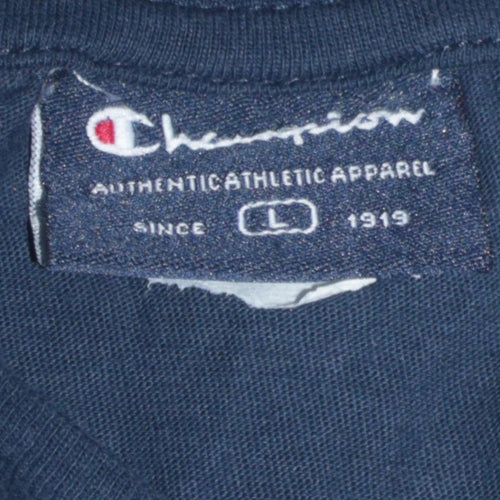 Champion Men's Navy Blue Long Sleeve Crew Neck T-Shirt Size L