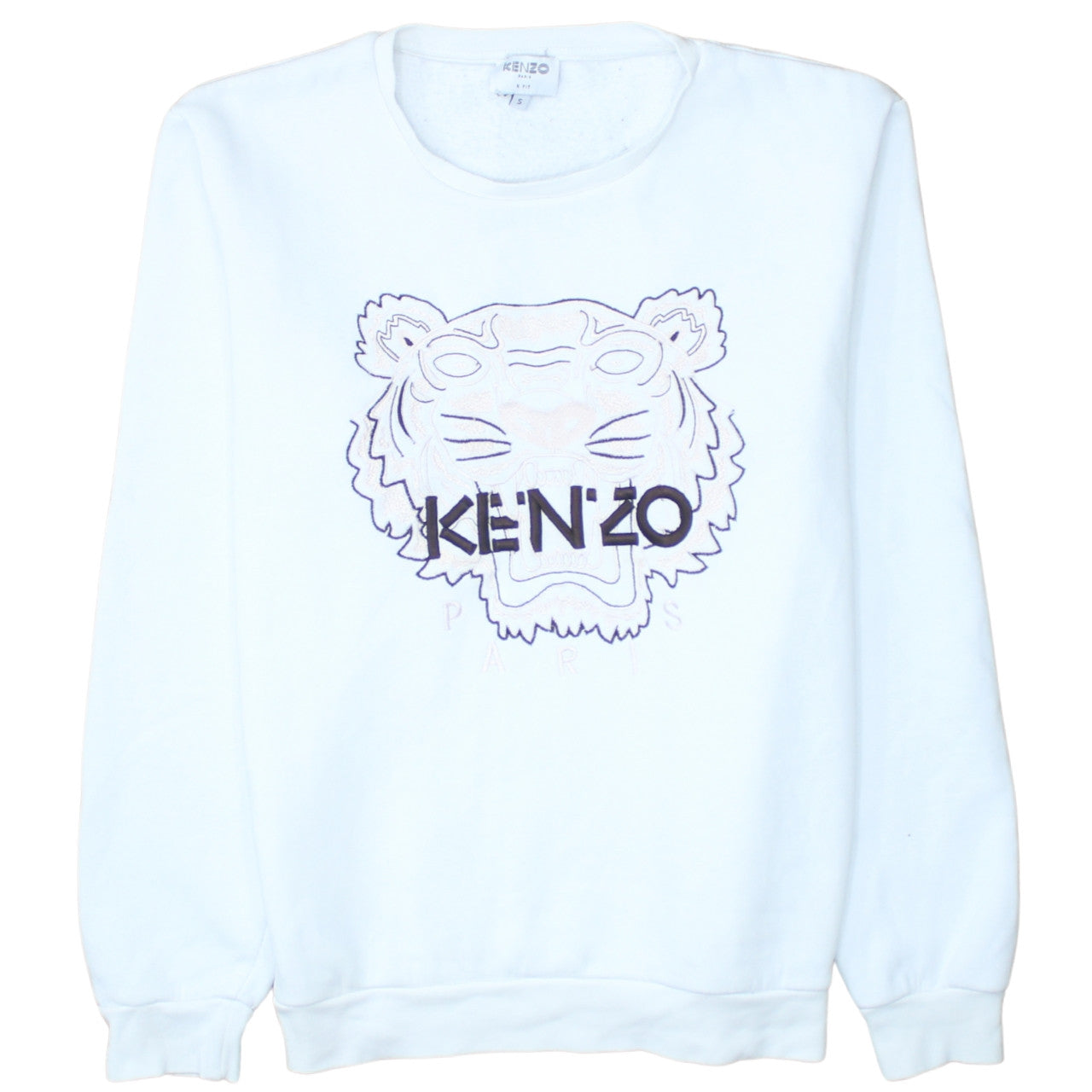 Kenzo Men White Embroidered Tiger Sweatshirt S Regular Fit