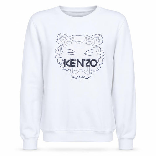 Front view of Kenzo Men White Embroidered Tiger Sweatshirt S Regular Fit