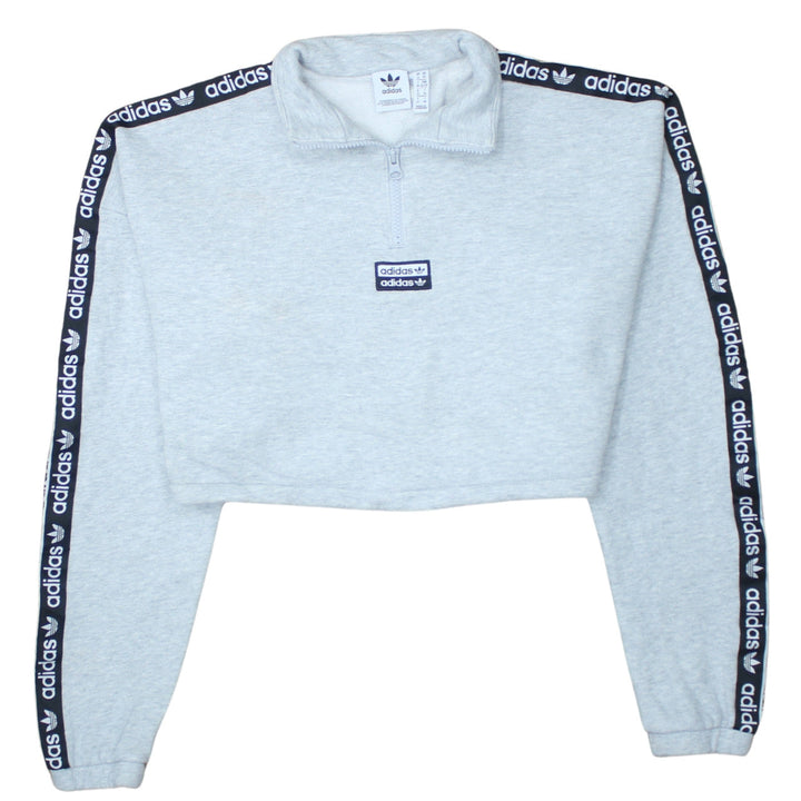 Adidas Women Grey 1/2 Zip Cropped Sweatshirt Size XS Logo Trim