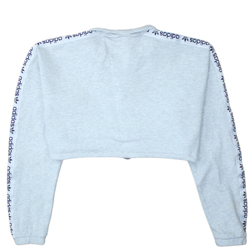 Adidas Women Grey 1/2 Zip Cropped Sweatshirt Size XS Logo Trim