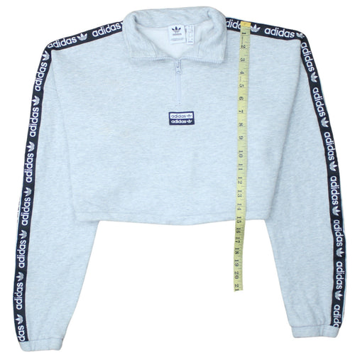 Adidas Women Grey 1/2 Zip Cropped Sweatshirt Size XS Logo Trim