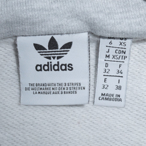 Adidas Women Grey 1/2 Zip Cropped Sweatshirt Size XS Logo Trim