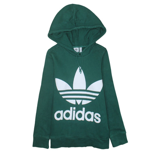 Adidas Women's Green Pullover Hoodie UK 10 Logo Print Cotton Sweatshirt
