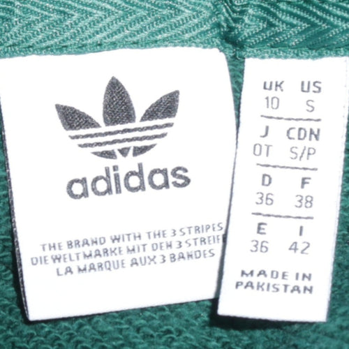 Adidas Women's Green Pullover Hoodie UK 10 Logo Print Cotton Sweatshirt