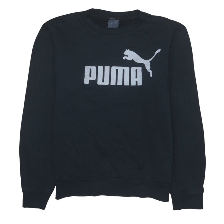 Puma Womens Black Crew Neck Logo Pullover Sweatshirt Size S